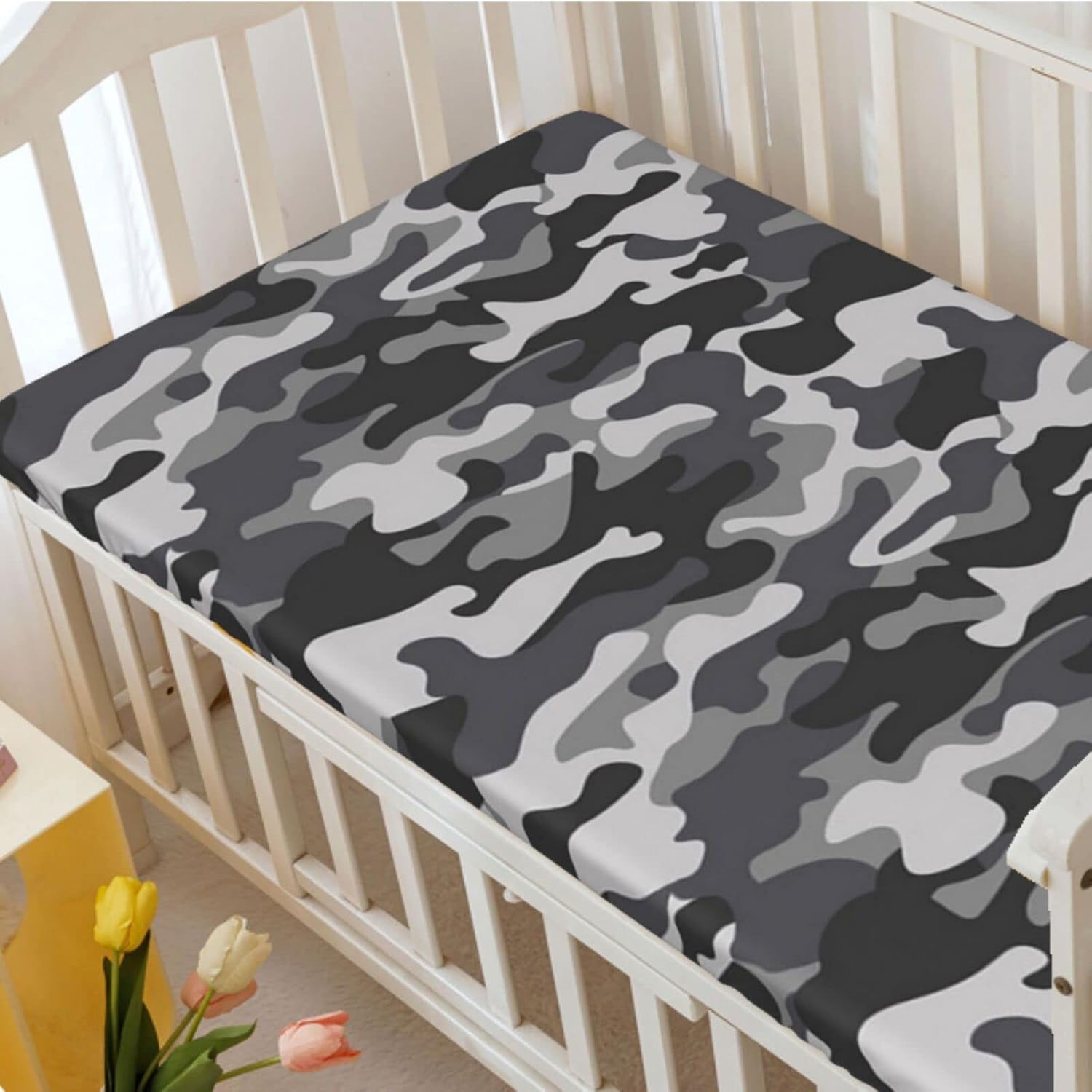 Sábana bajera ajustable para cuna con temática de camuflaje, sábana bajera estándar para cuna para niños pequeños, ideal para habitación de niños o