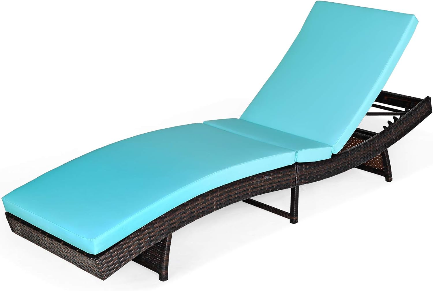 COSTWAY Silla plegable de ratán para patio, tumbona, ajustable, con cojín turquesa