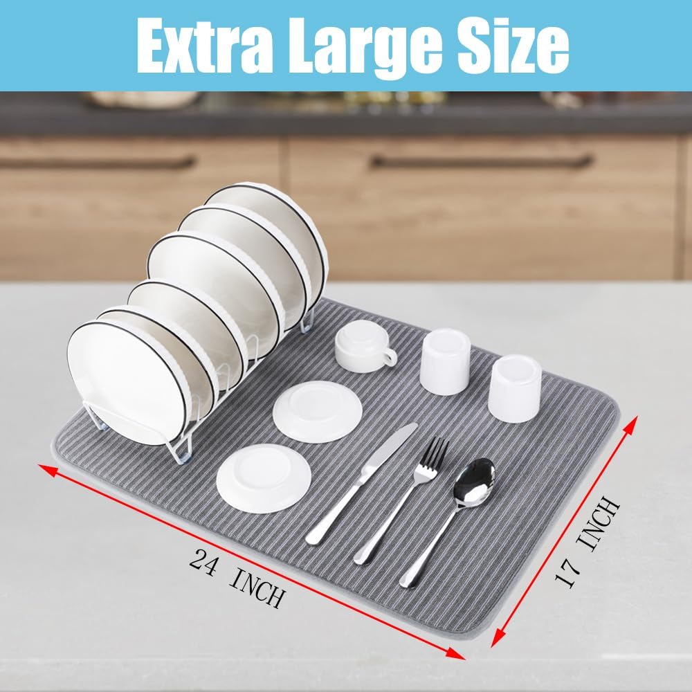 Tapete para secar platos para encimera de cocina, paquete de 2 unidades, 24 x 17 pulgadas, tapete escurridor de platos de microfibra de 24 x 17
