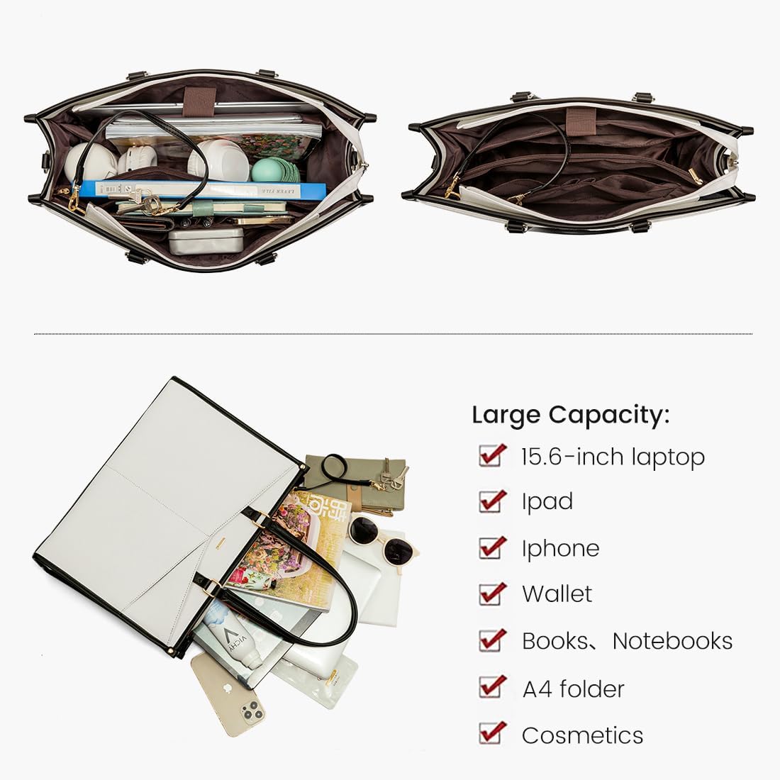 LOVEVOOK Laptop Bag for Women, 15.6 inch Laptop Tote Work Teacher Bags Cancas Computer Shoulder Bag 2pcs Set