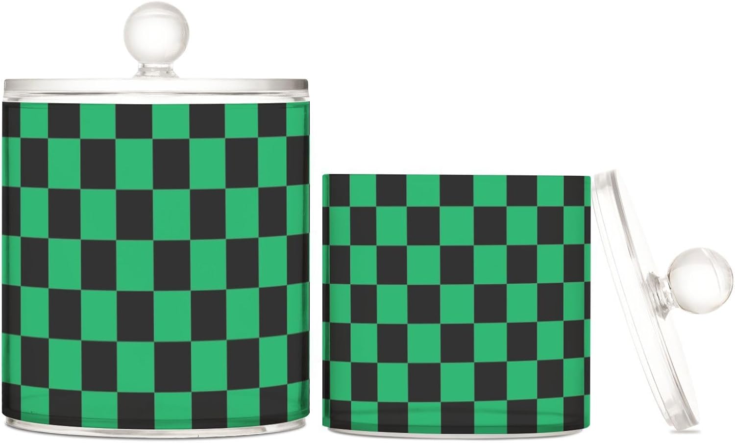Black Green Squares Jars with Lids Canister Jar Bathroom Containers Small Jars Cotton Swab Dispenser for Dorm Room Essentials for College Students