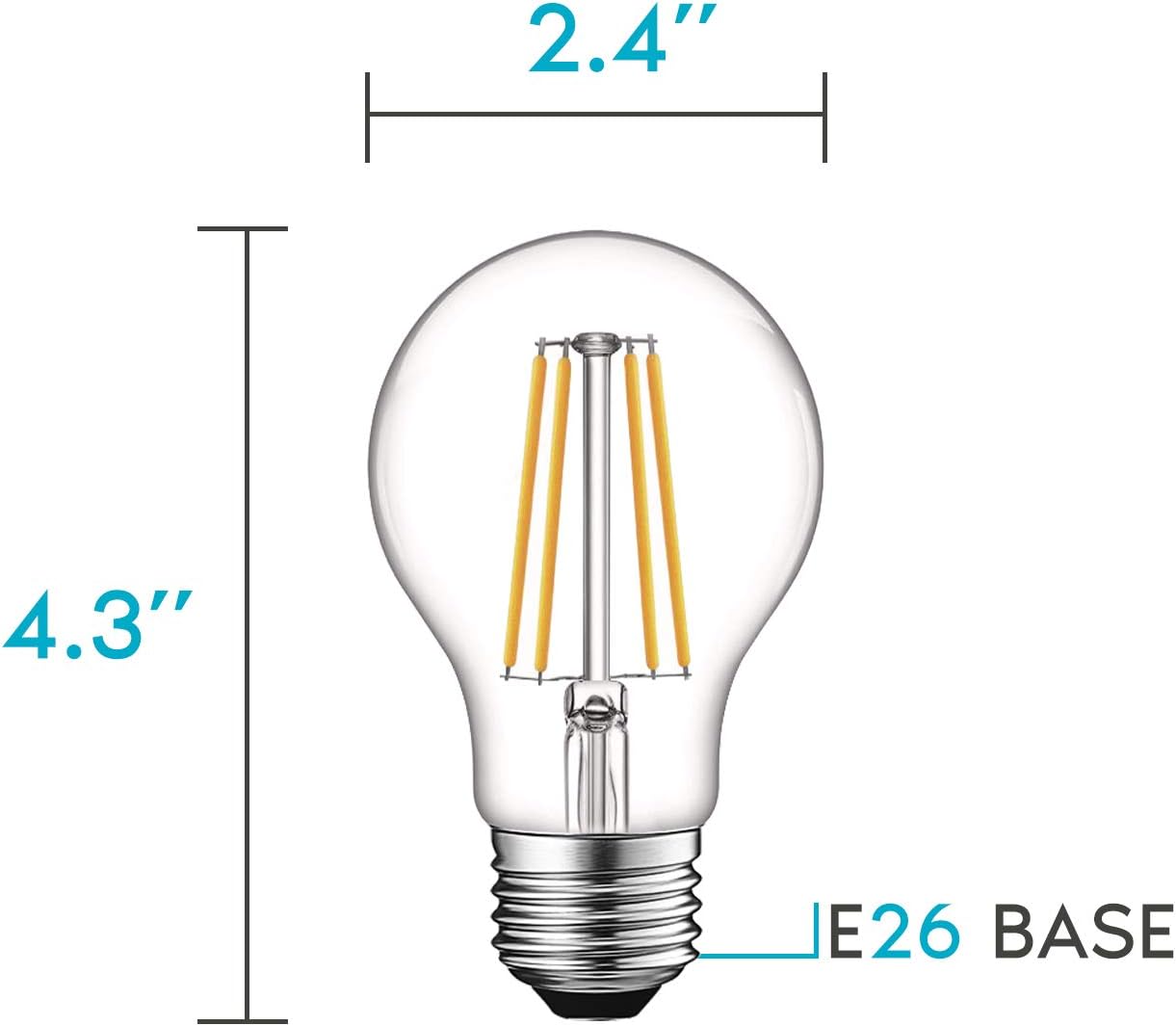 LUXRITE Bombillas LED vintage A19 equivalente a 60 W, 3000 K blanco suave regulable, 800 lúmenes, bombilla LED Edison estándar de 8 W, certificación