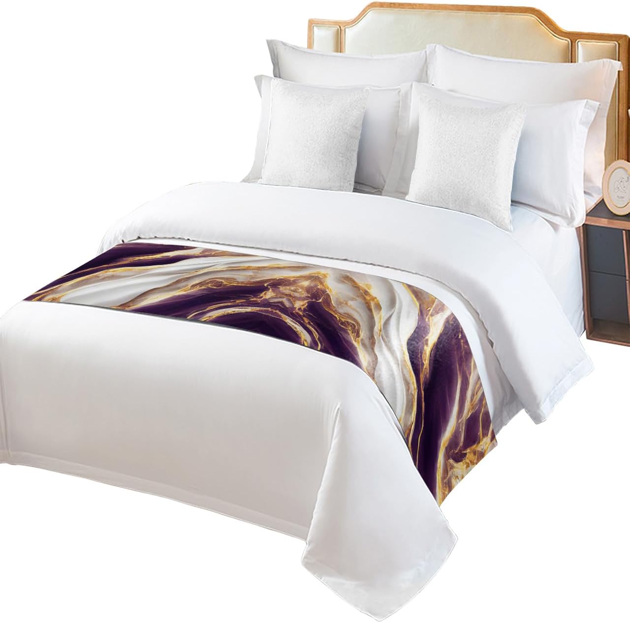 Caminos de cama con textura de mármol blanco y dorado morado para dormitorio, hotel, bufandas decorativas, grietas naturales, piedra de granito,