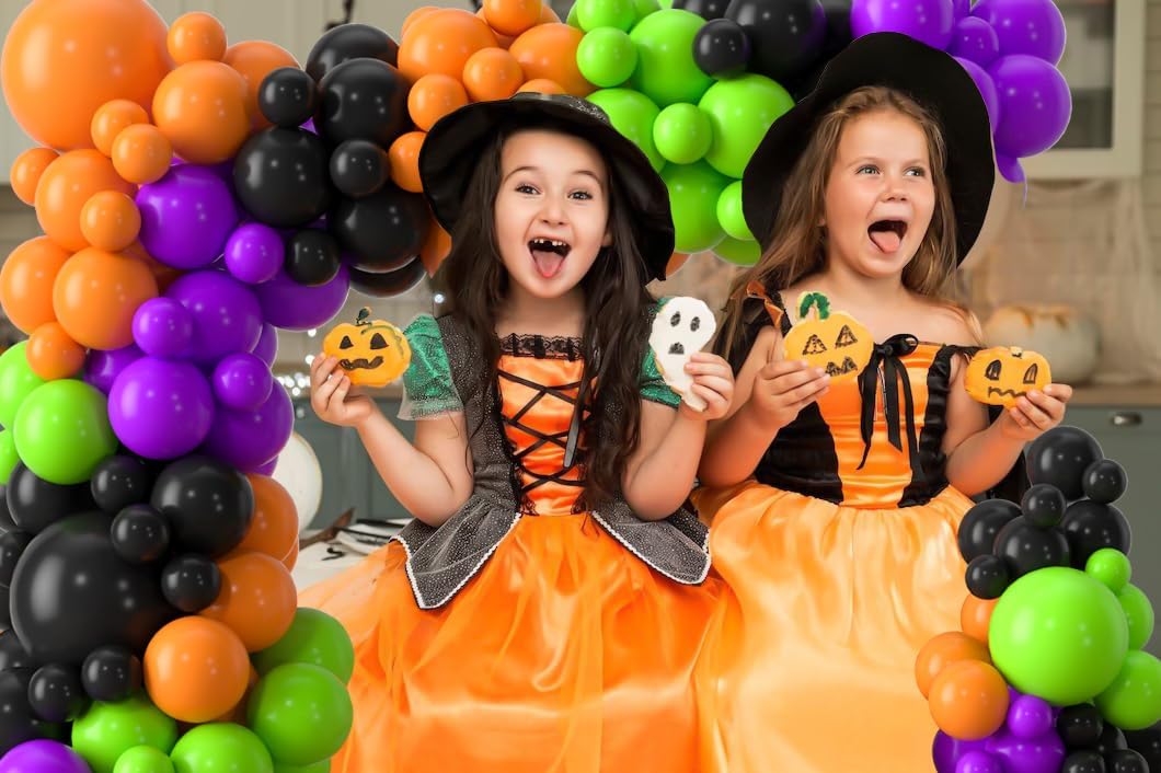 Arco de globos de Halloween, 128 piezas, kit de decoración de fiesta de Halloween con pancarta de Halloween, globos de papel de aluminio fantasma,