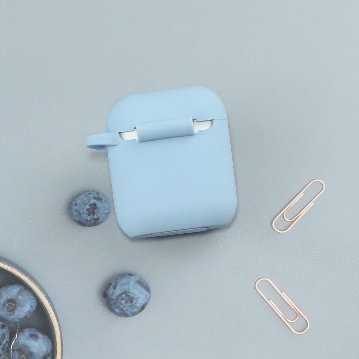 Wonhibo Funda de silicona para Airpod 1 y 2 de Apple, diseño de mariposas, color azul con llavero