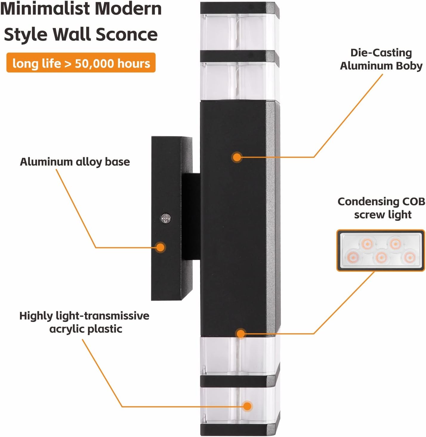 1 paquete de luces de pared para exteriores con sensor de anochecer a amanecer, aplique de pared LED integrado, iluminación exterior de aluminio de