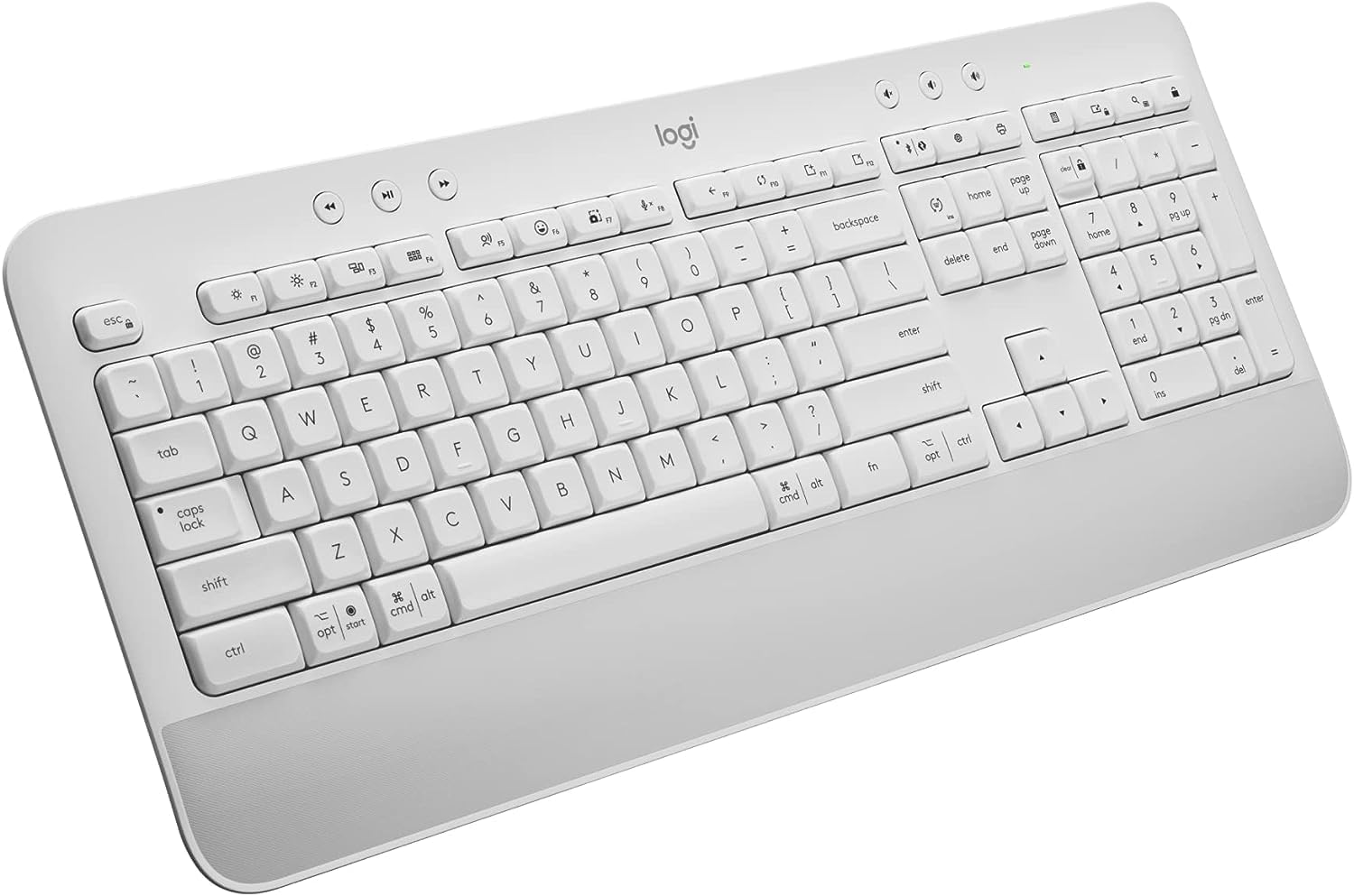 Logitech Signature K650 Comfort – Teclado inalámbrico de tamaño completo con reposamuñecas, Bluetooth BLE o receptor USB Logi Bolt – Blanco