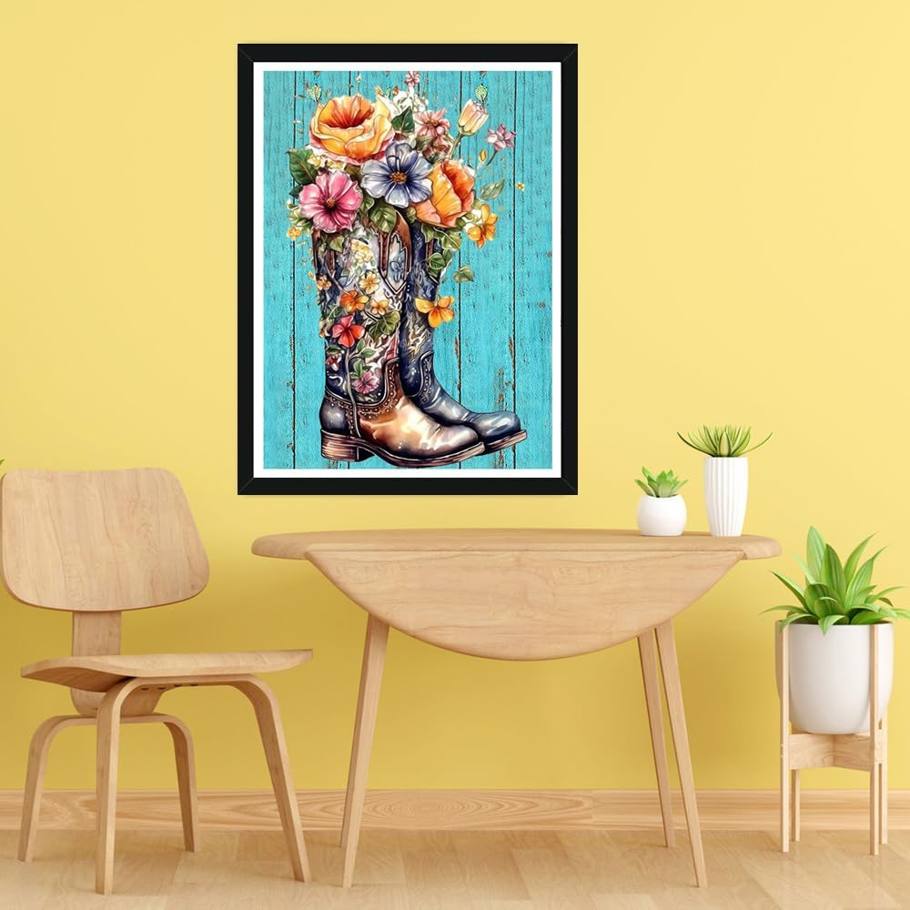 Miairivy Diamonds – Pintura de diamantes para adultos, botas de vaquero de flores 5D, kit de arte de diamantes de taladro completo, juego de pintura