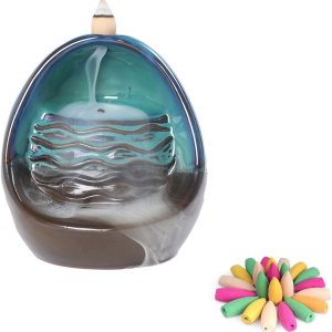 Soporte de incienso de cerámica con luces de colores, quemador de incienso en cascada con 20 conos mixtos para adorno, decoración del hogar, Soporte de incienso de cerámica con luces de colores, quemador de incienso en cascada con 20 conos mixtos para adorno, decoración del hogar,