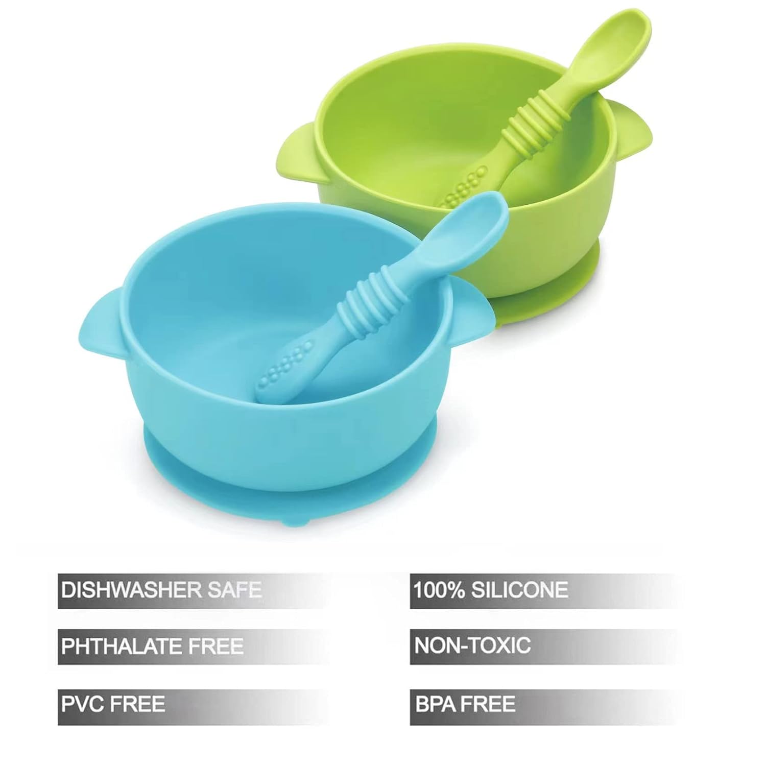 PandaEar Juego de 2 tazones de succión de silicona Stay Put  Base grande  Silicona suave y segura de grado alimenticio sin BPA  Bebés y niños