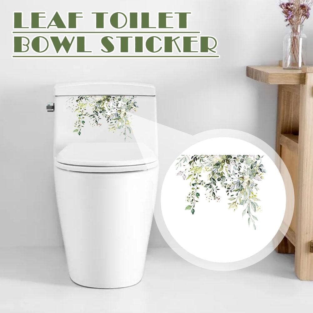 Calcomanías para tapa de inodoro con hojas verdes, hojas verdes, flores, hojas verdes, calcomanías de pared autoadhesivas, adhesivo de pared de