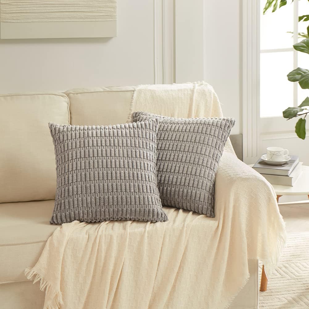 Fancy Homi Paquete de 4 fundas de almohada decorativas grises de 16 x 16 pulgadas para sala de estar, sofá cama, rústico, moderno, estilo bohemio,