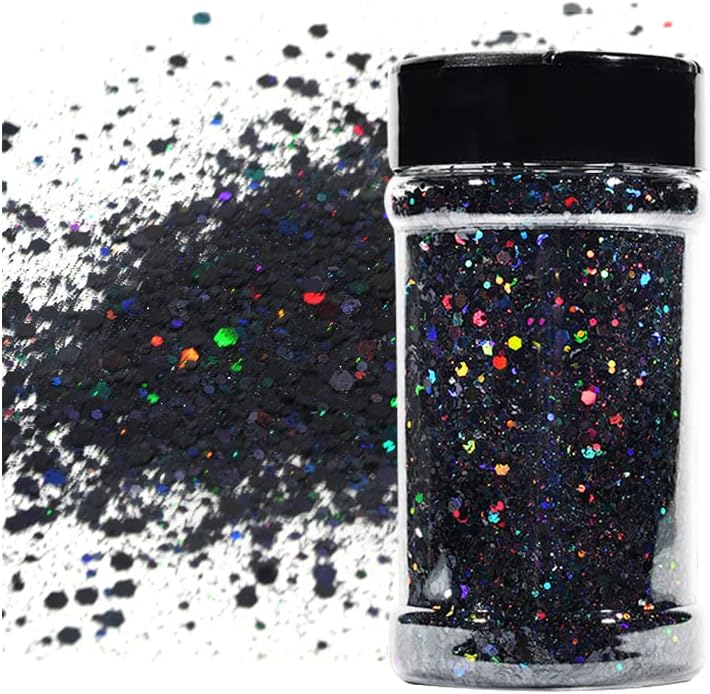 Purpurina holográfica, purpurina negra holográfica, mezcla de purpurina gruesa, mezcla gruesa holográfica de poliéster para resina, bricolaje,