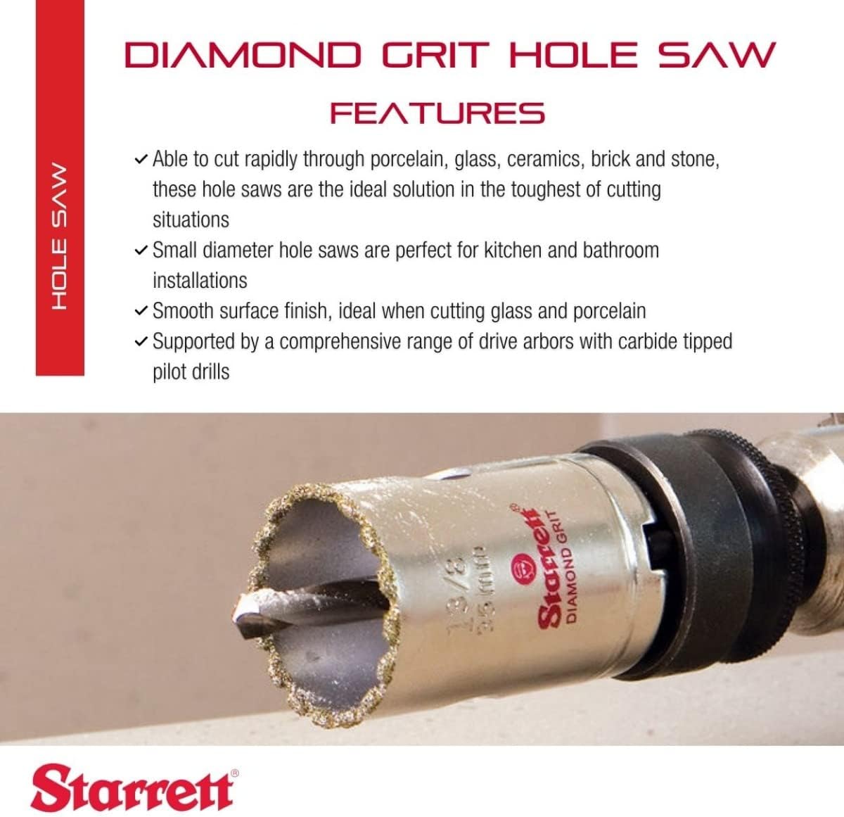 Starrett Sierra de agujero de grano de diamante, ideal para perforar agujeros de diámetro pequeño, diámetro de 4-18 pulgadas, profundidad de corte