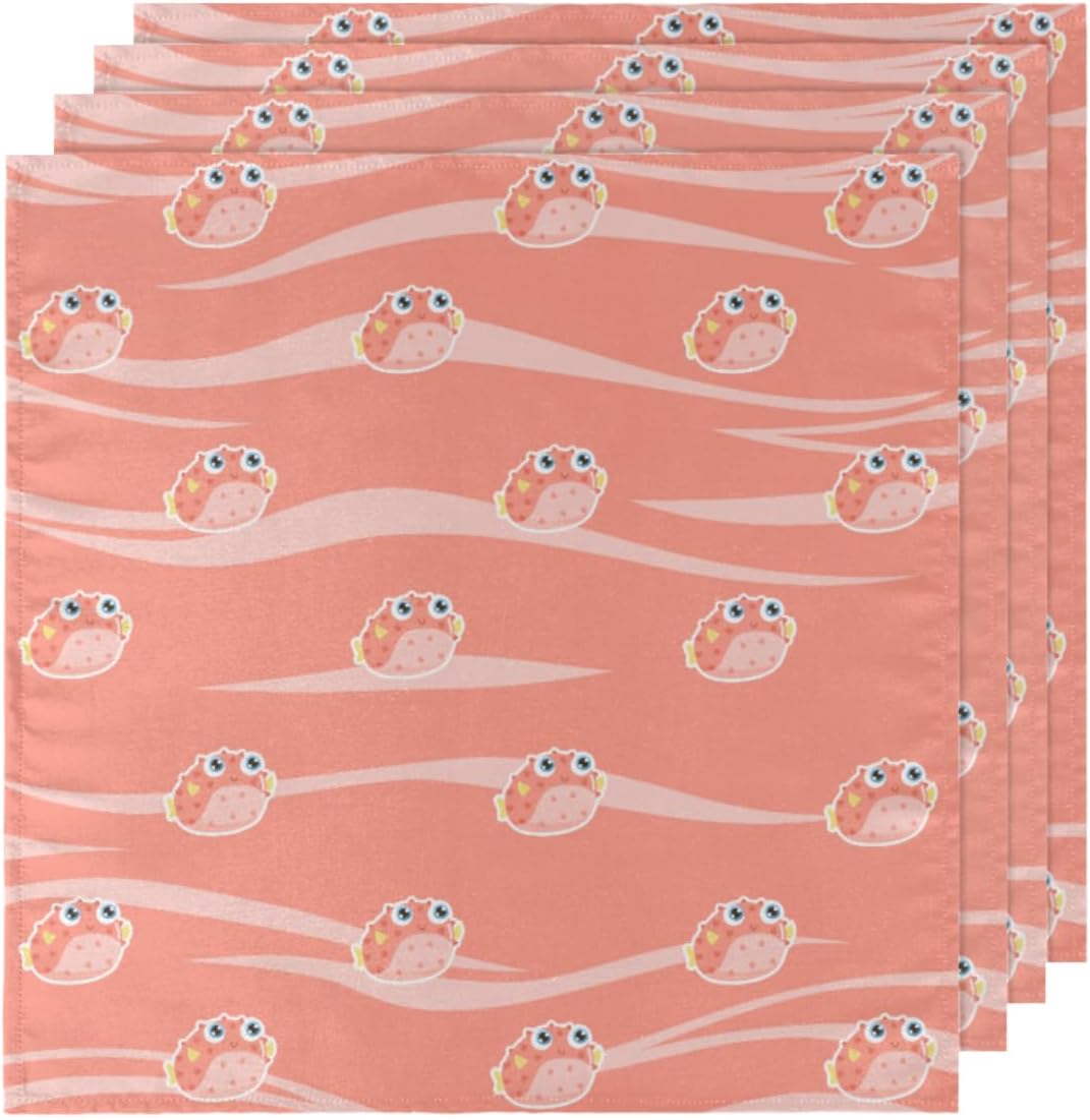 Cloth Napkins Set of 6 Cute Fish 20×20 Inch Cloth Napkins Pink Cartoon Fish Washable Reusable Kitchen Dinner Napkins Table Decor for Wedding,