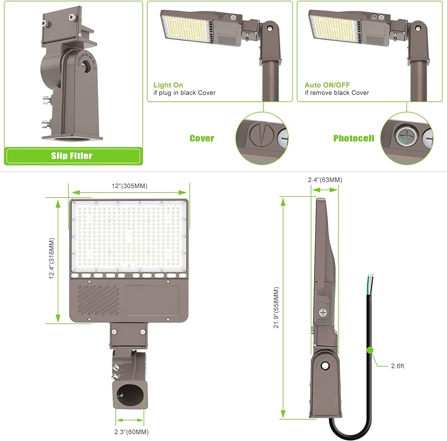 Luz LED de estacionamiento de 480 V 150 W, 22500LM LED comercial Shoebox Pole Lights Slip Fit Mount Flood Lights 5000K IP65 Área al aire libre Sport