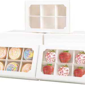 Zealax Cajas de panadería con ventana y divisores, embalaje de galletas, cajas de cupcakes, cajas de golosinas para postres, 9 x 6 x 2.5 pulgadas, Zealax Cajas de panadería con ventana y divisores, embalaje de galletas, cajas de cupcakes, cajas de golosinas para postres, 9 x 6 x 2.5 pulgadas,