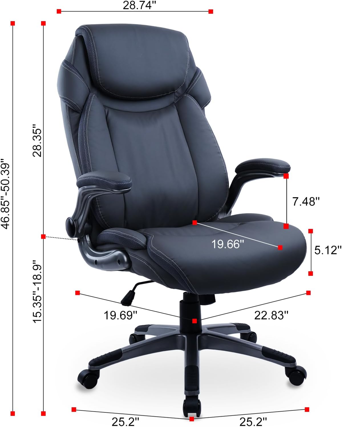 CLATINA Silla ergonómica de oficina con respaldo alto de piel sintética, brazos abatibles, reposacabezas grueso, soporte lumbar, giratorio, silla de
