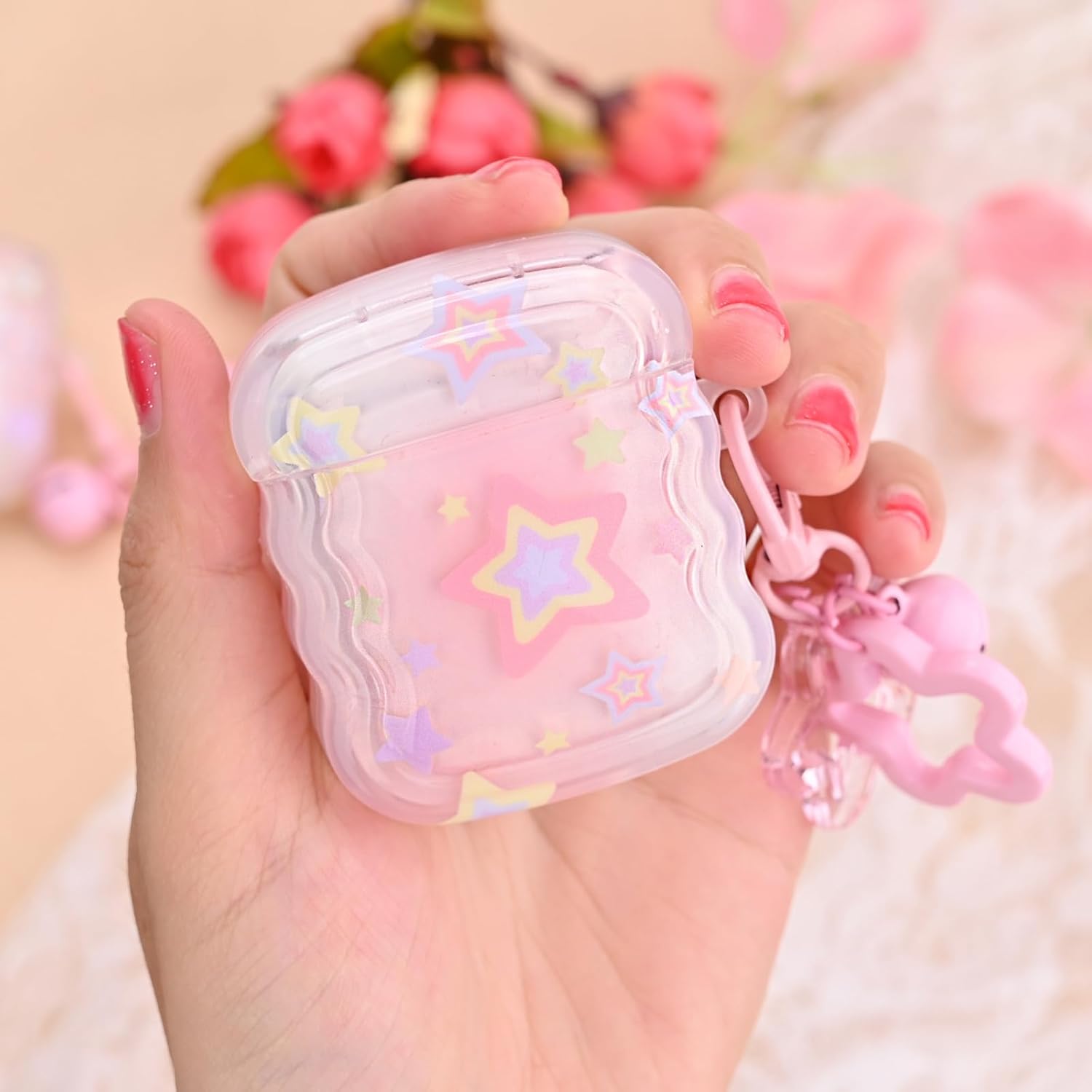 Bonita funda para Airpod con diseño de estrella kawaii, con llavero de estrella pequeña y campana, funda protectora suave compatible con Airpods de