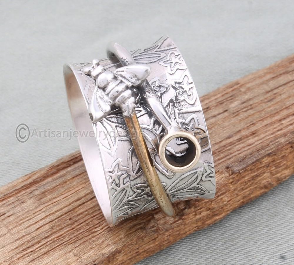 Spinner Silver Ring, 925 Silver Ring, Handmade Ring, Hammered Silver Ring, Spinning Silver Ring, Fidget Spinner Ring, Honey Bee Silver Ring, Spinner