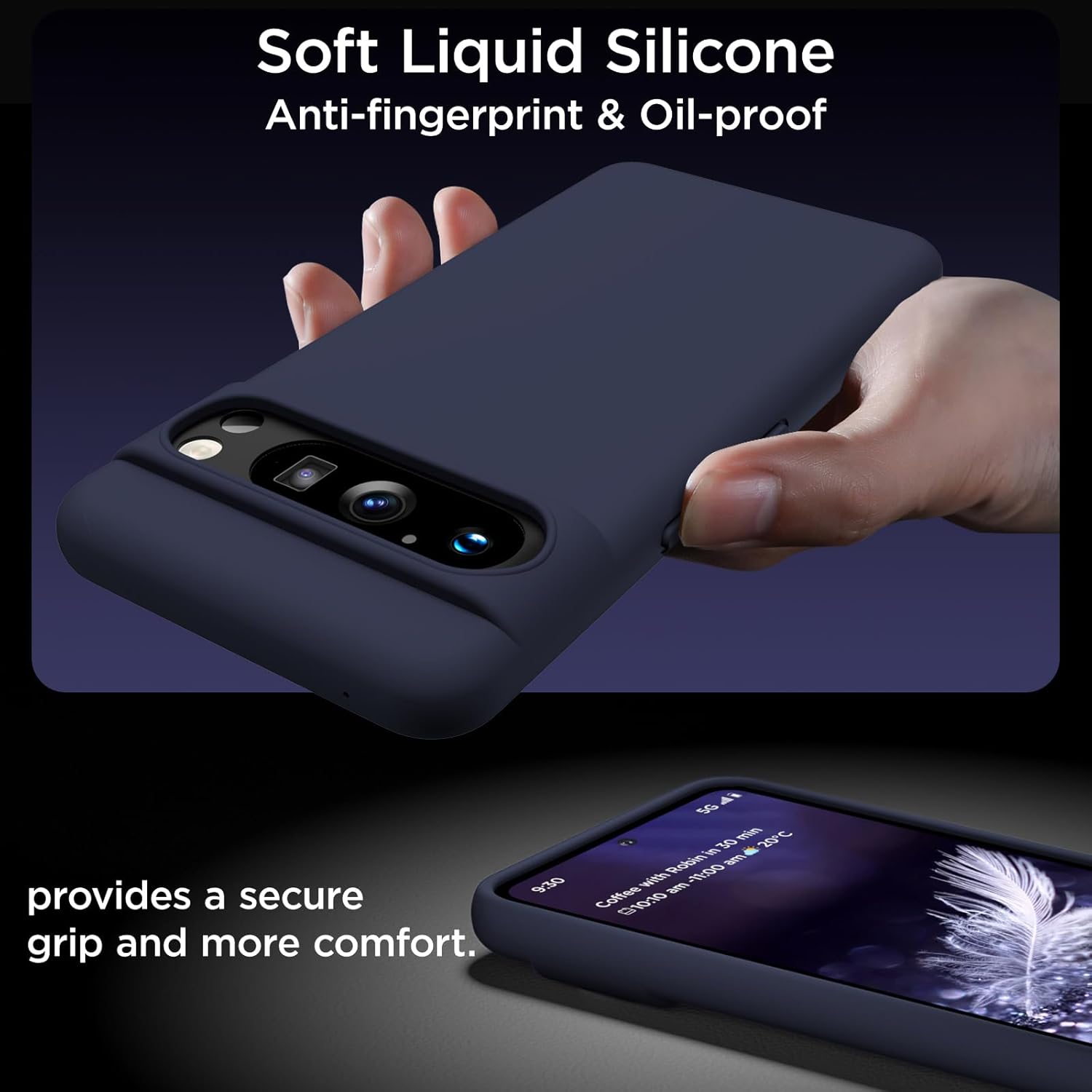 Compatible con Pixel 8 Pro, funda de silicona líquida, funda protectora de cuerpo completo a prueba de golpes, forro de microfibra suave, funda