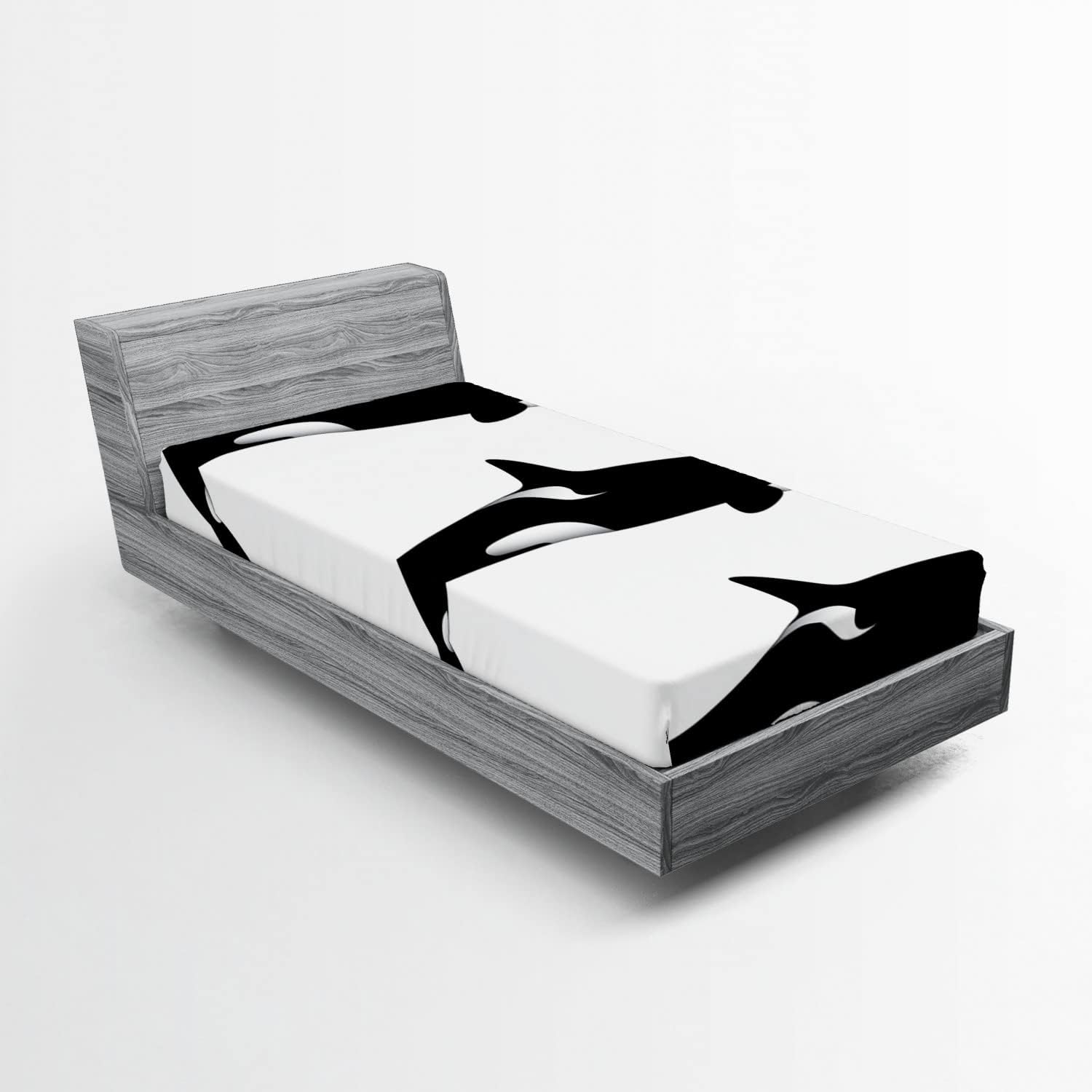 Ambesonne Sábana bajera ajustable de animales marinos, 3 orcas orcas en diferentes ilustraciones, estilo blanco y negro, ropa de cama de tela
