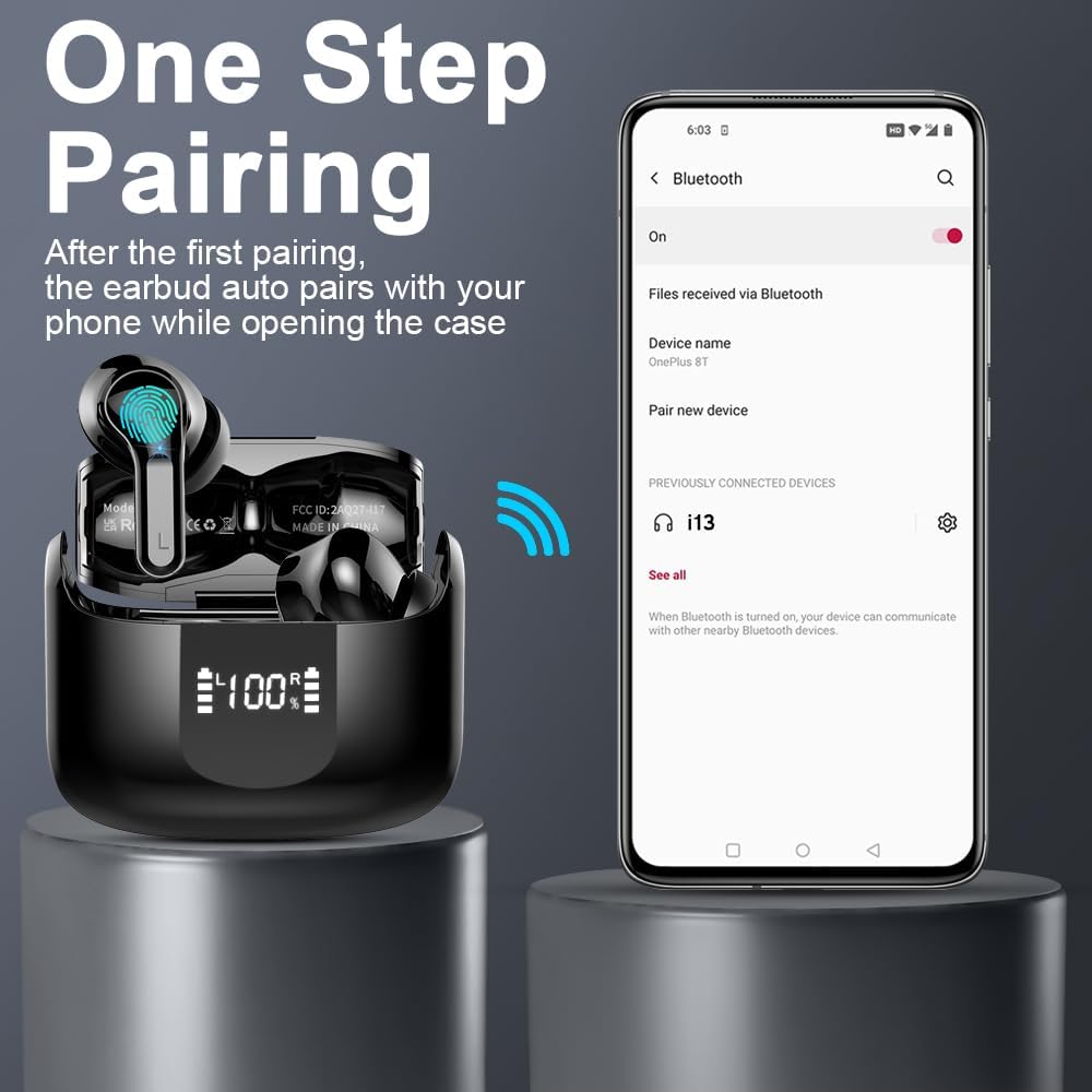 Wireless Earbud, Bluetooth Headphones 5.3 NEW 40H Ear Buds Bass Stereo Earphones Noise Cancelling Earbud with 4 ENC Mic in-Ear Bluetooth Earbud