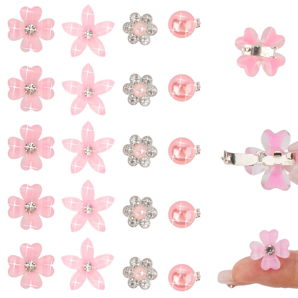 Ahoney 20 mini clips para el cabello con flores rosas con diamantes de imitación, bonitos horquillas para el cabello, decoraciones para boda,