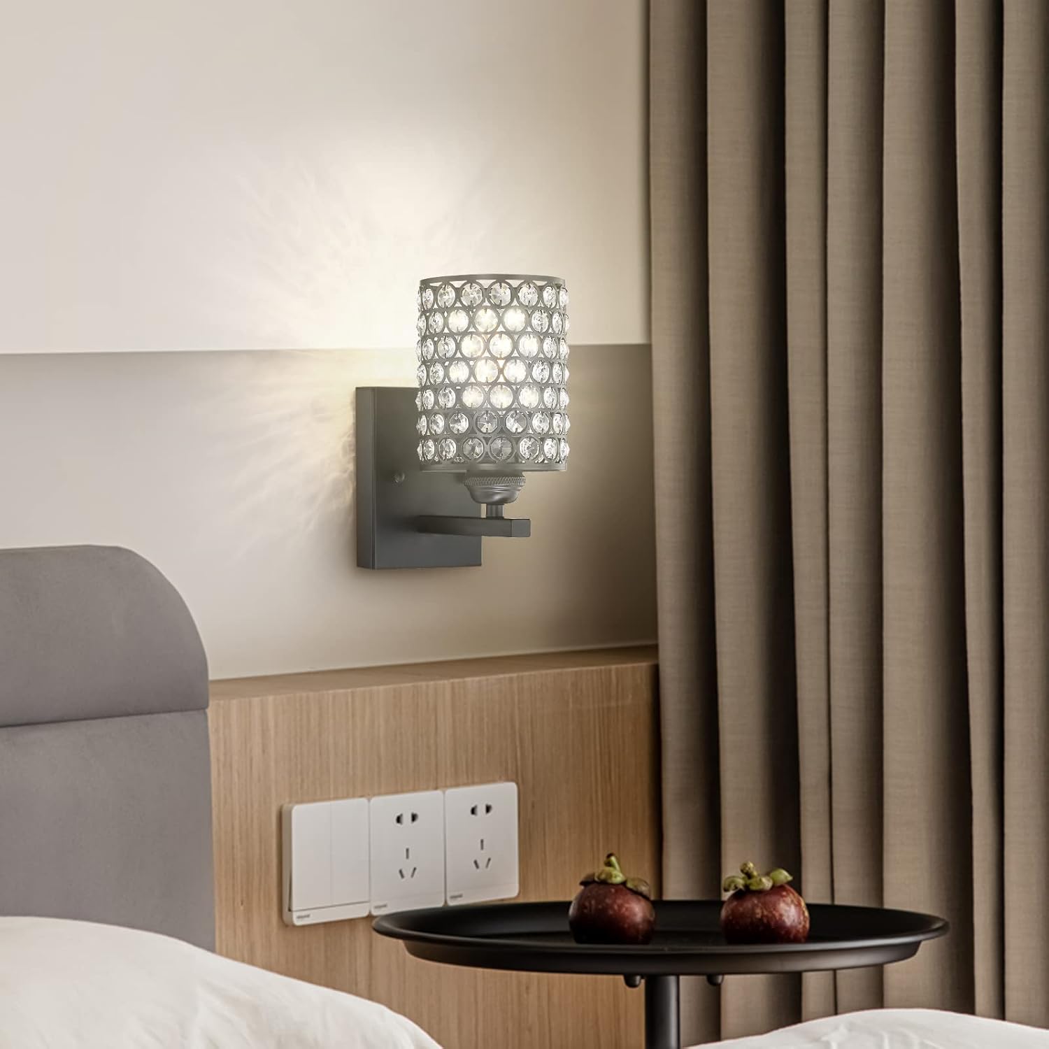 Paquete de 2 apliques de pared de cristal con acabado de bronce aceitado, lámpara de pared de estilo moderno y conciso con pantalla de cristal de