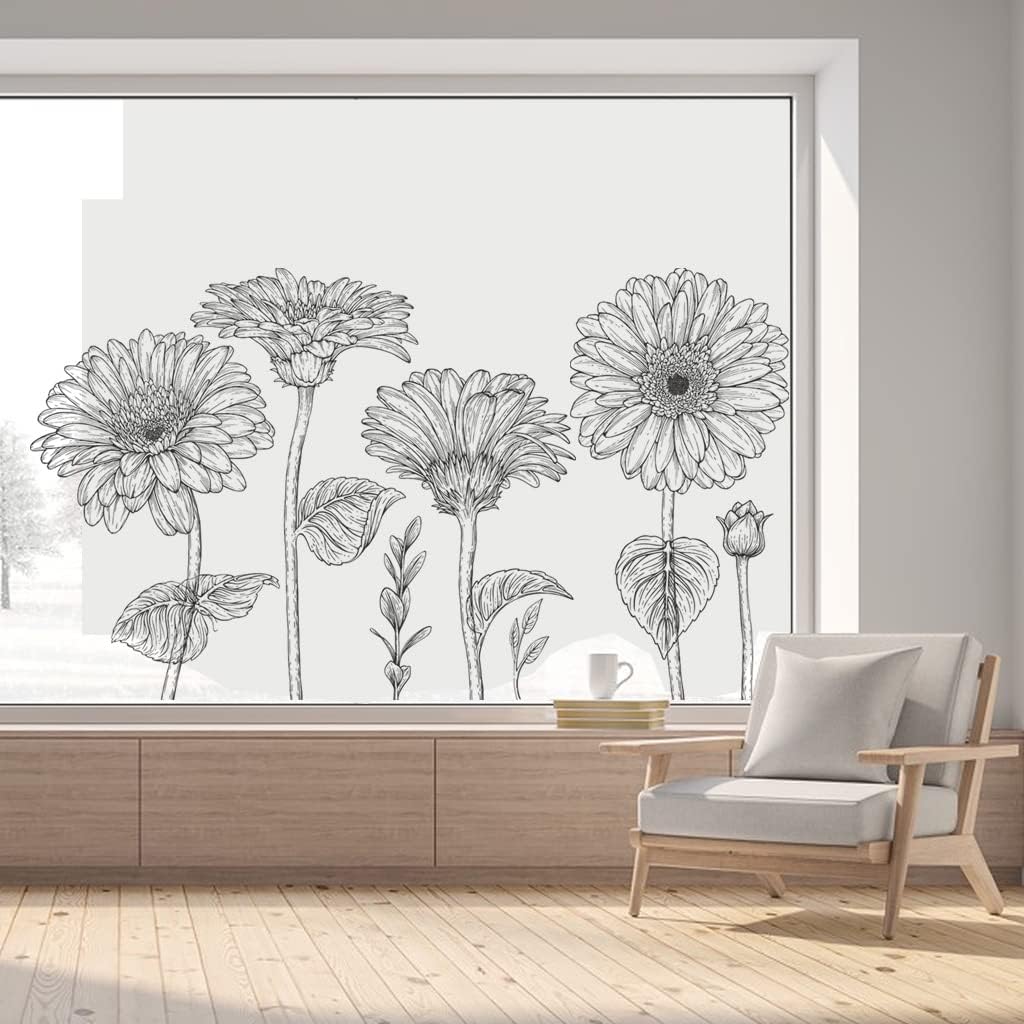 Calcomanías de pared de flores grandes para despegar y pegar, calcomanías de margaritas blancas y negras, calcomanías de pared florales para