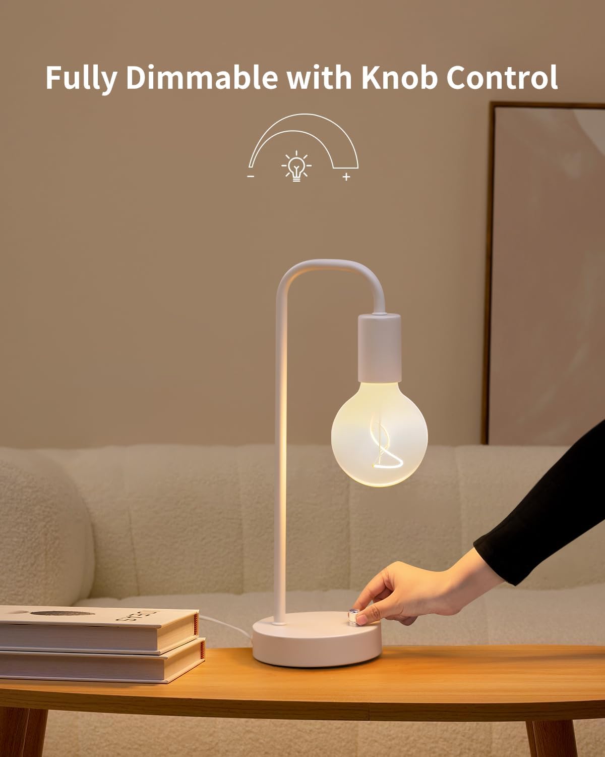 Lámpara de mesa industrial pequeña para dormitorio, totalmente regulable, moderna, con bombilla cálida de 2700 K para lectura de niños, lámparas