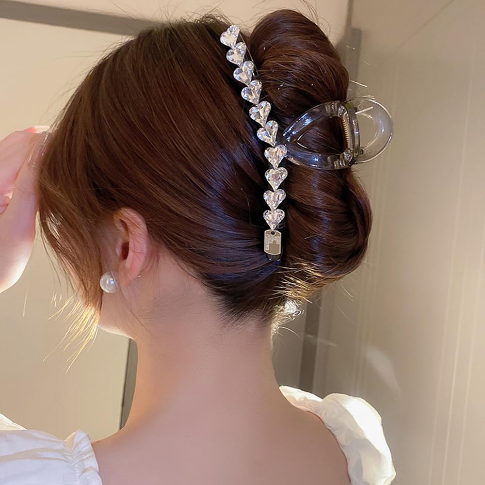 Wiwpar Pinzas grandes para el cabello con diamantes de imitación, pinza de acrílico para el cabello, horquilla para el cabello antideslizante,