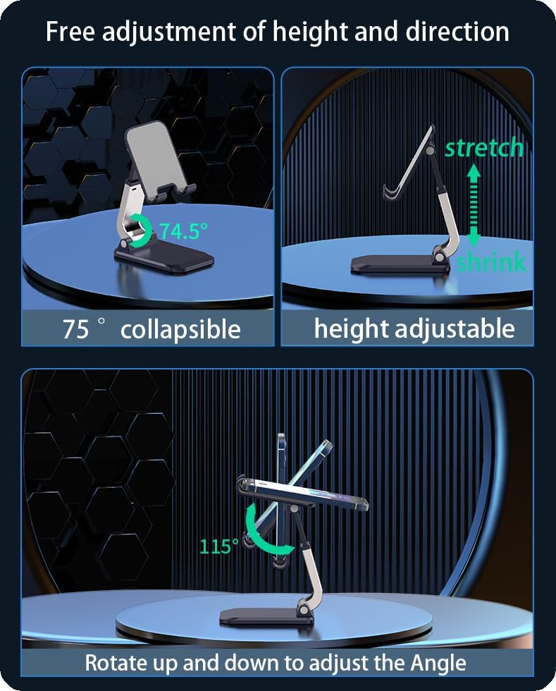 Soporte para teléfono celular, soporte de teléfono celular ajustable en ángulo con almohadilla de silicona para escritorio, soporte de teléfono