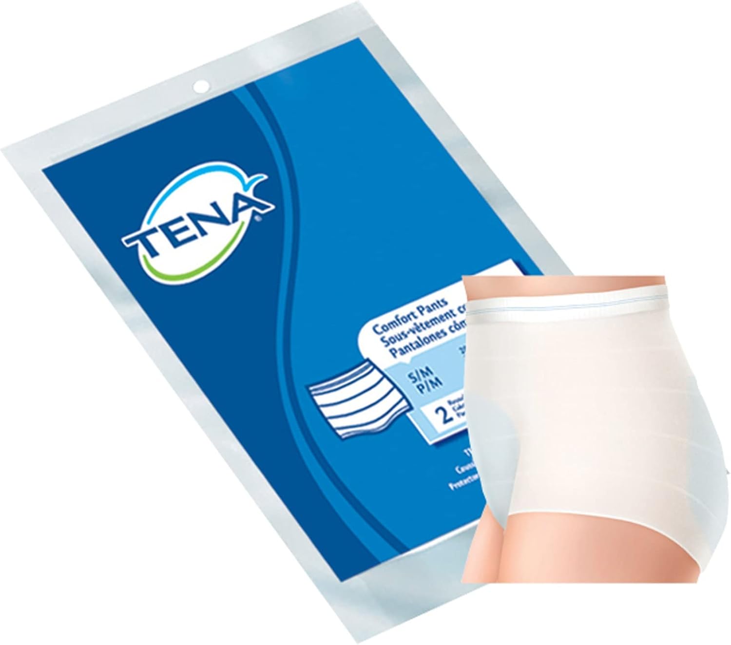 TENA Comfort – Pantalones de fijación de punto para incontinencia, pequeñomediano, azul, 2 unidades