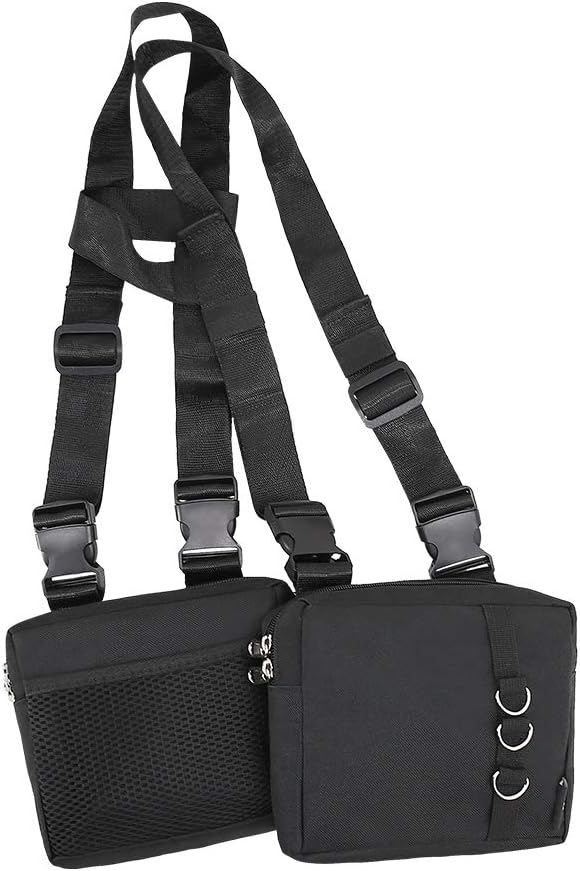 MGFLASHFORCE Deportes Pecho Bolsa Delantera Hombres Mujeres Streetwear Pecho Ajustable Rig Bag Hip Hop Moda Arnés Cintura Pack, Negro –
