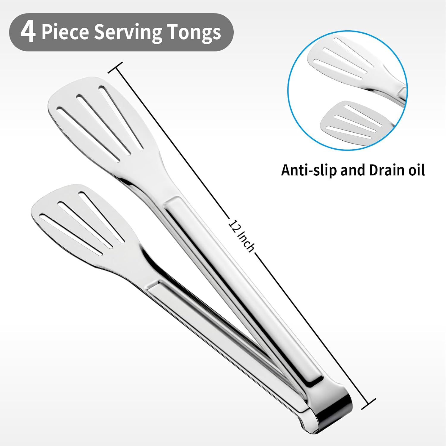 Paquete de 4 pinzas para servir, pinzas de metal, pinzas para servir alimentos, pinzas de acero inoxidable de grado alimenticio, pinzas pequeñas,