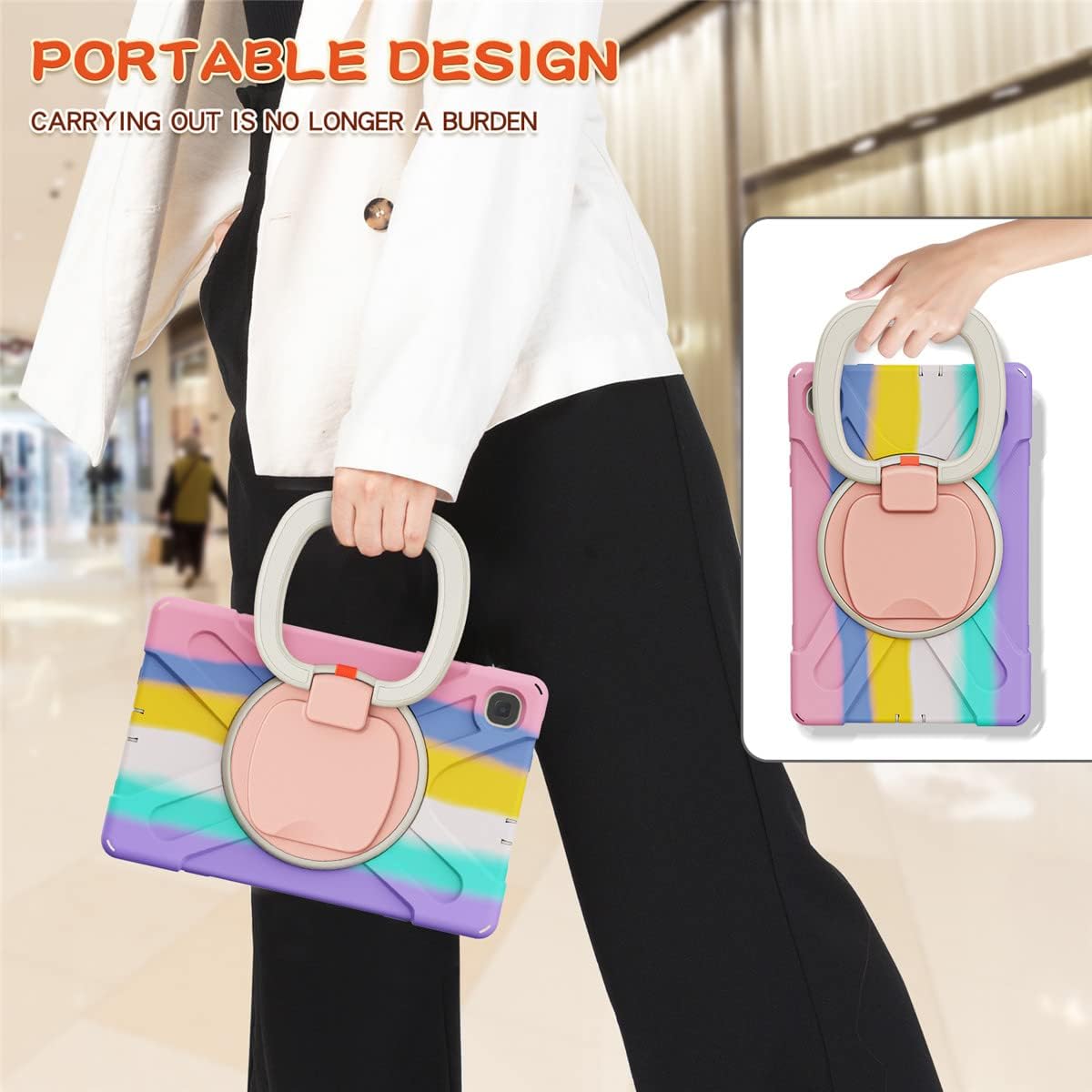 Funda de rotación 360 para Samsung Galaxy Tab S6 Lite de 10.4 pulgadas, resistente, soporte de anillo giratorio, correa de transporte, correa de