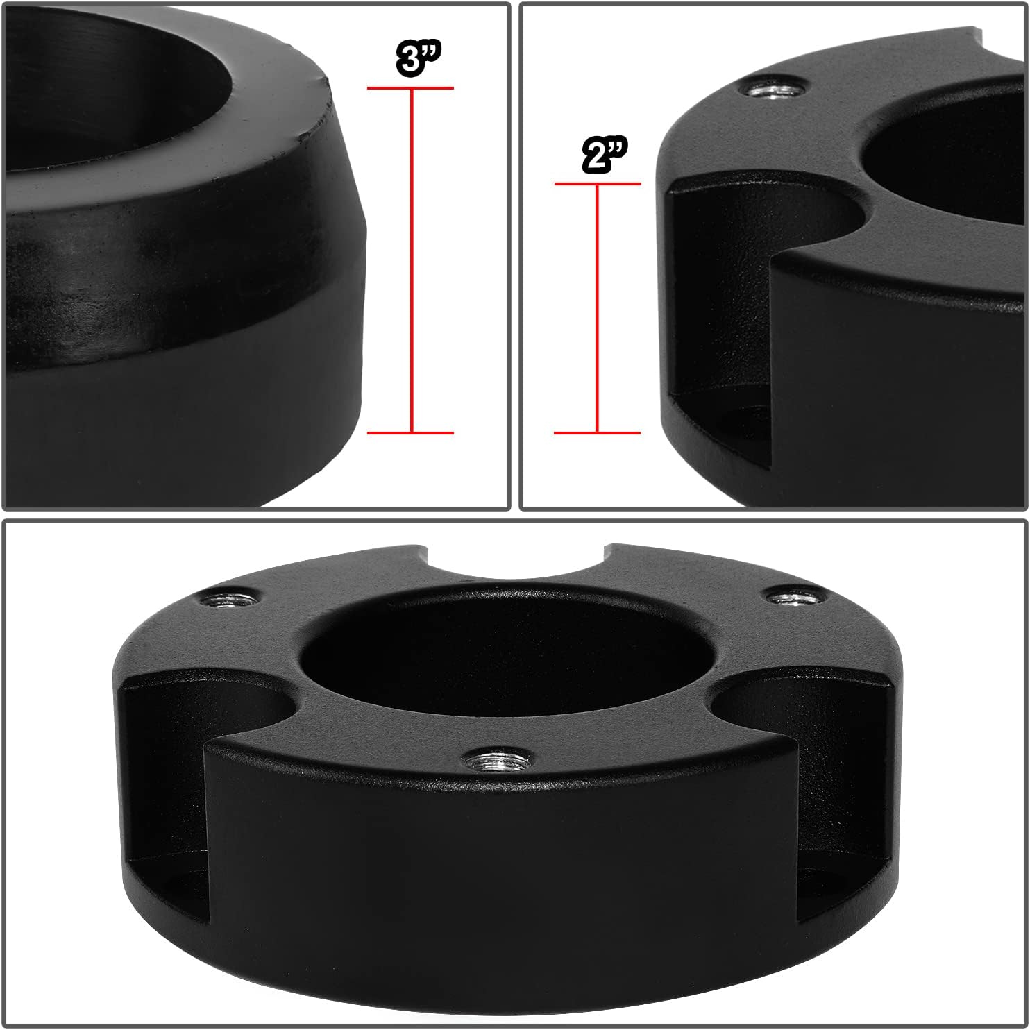 J2 Engineering J2-LK-TY-FR-001-BK Espaciadores de puntal delantero de 3 pulgadas y espaciadores de resorte helicoidal trasero de 2 pulgadas, kit de