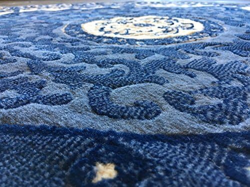 Alfombra tradicional octágona, azul, beige, azul marino, diseño 101 (5 pies 3 pulgadas x 5 pies 3 pulgadas)