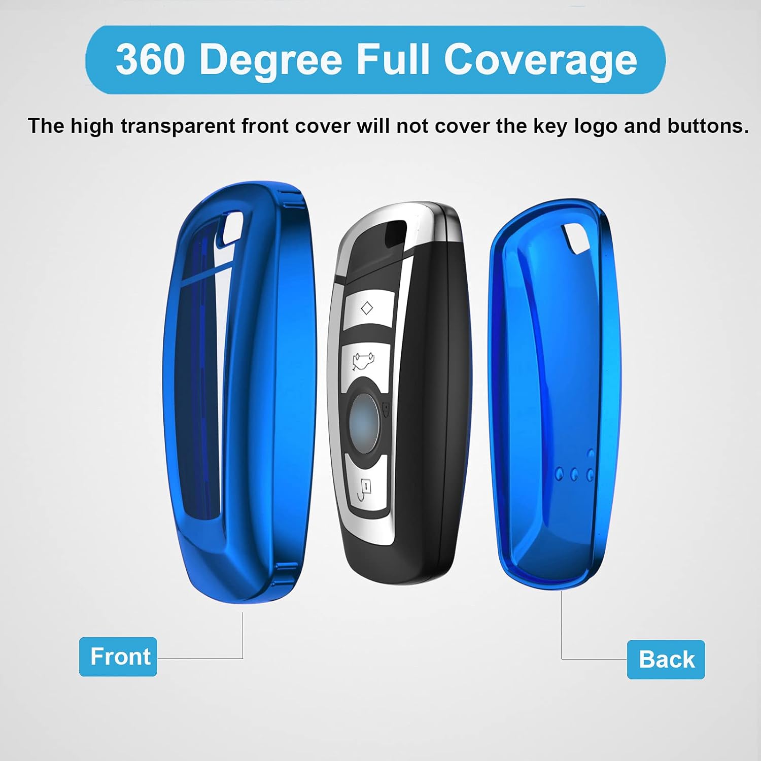 AIHOK Funda para llavero BMW de protección completa con llavero para BMW 1 3 4 5 7 X3 X4 M5 M6 GT3 GT5 Control remoto inteligente, azul