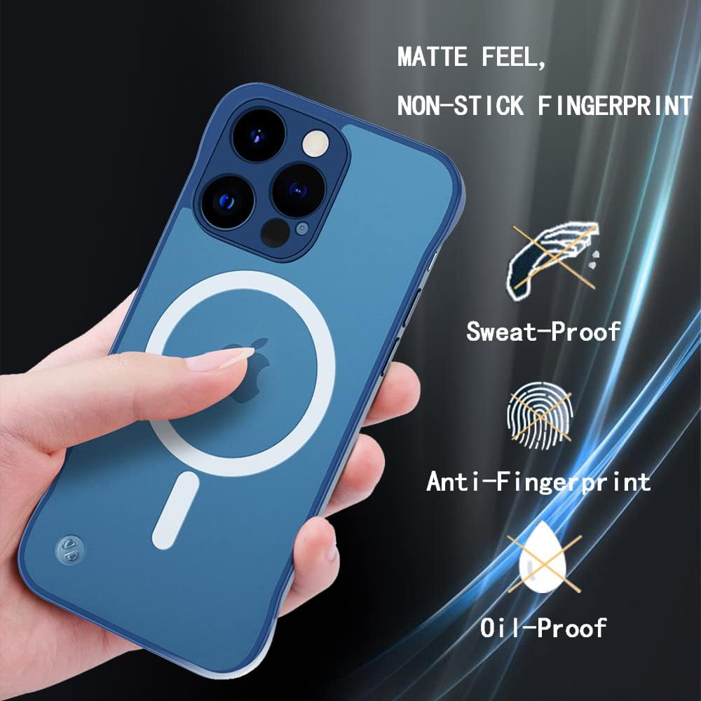 Omio – Funda magnética delgada para iPhone 15 Pro compatible con MagSafe, transparente mate, ultrafina, diseño sin marco, sin bordes con bucle para
