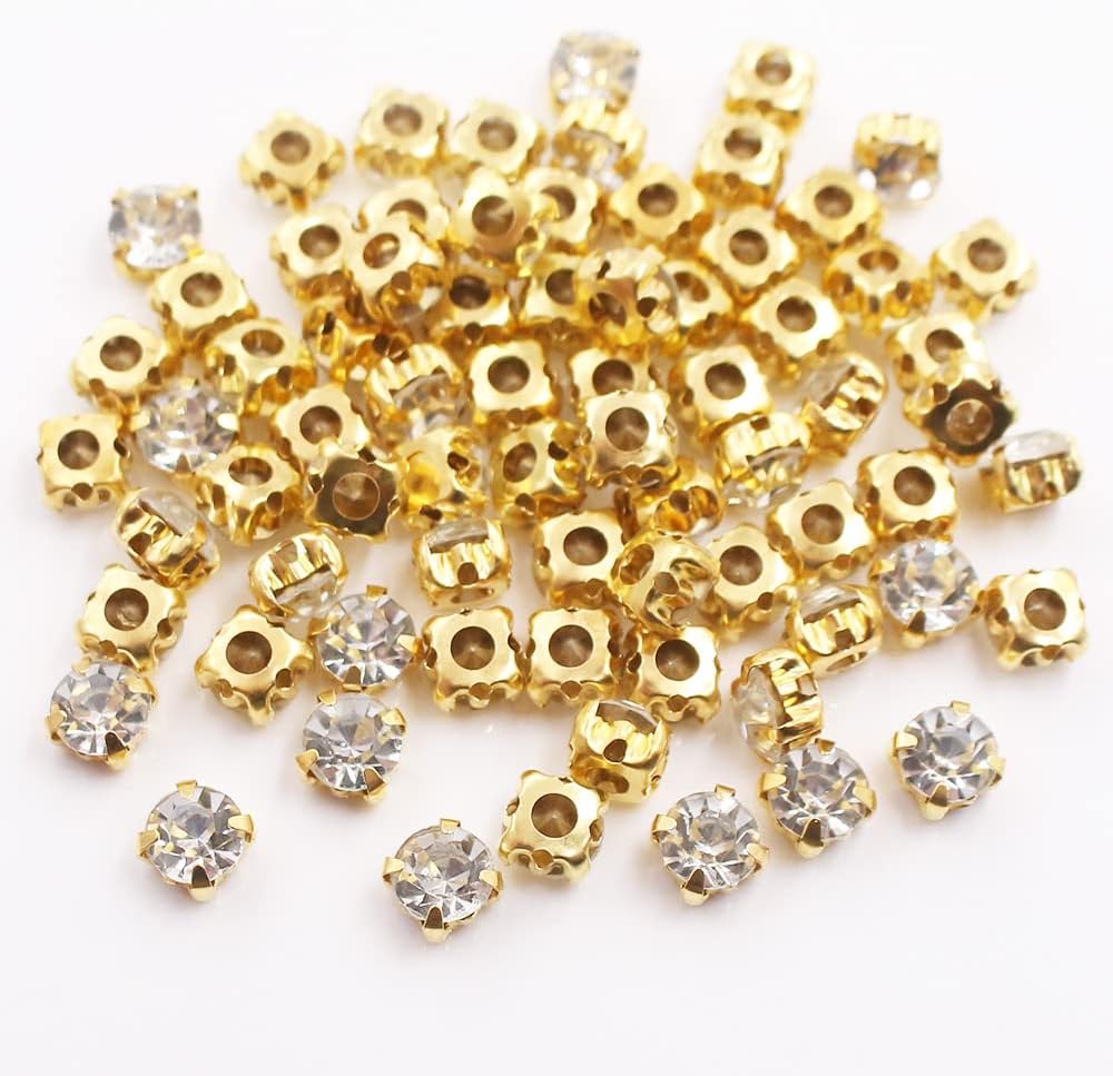 Diamantes de imitación de 0.118in a 0.394in, diamantes de imitación de garra dorada, piedras de cristal brillantes, accesorios de costura para ropa