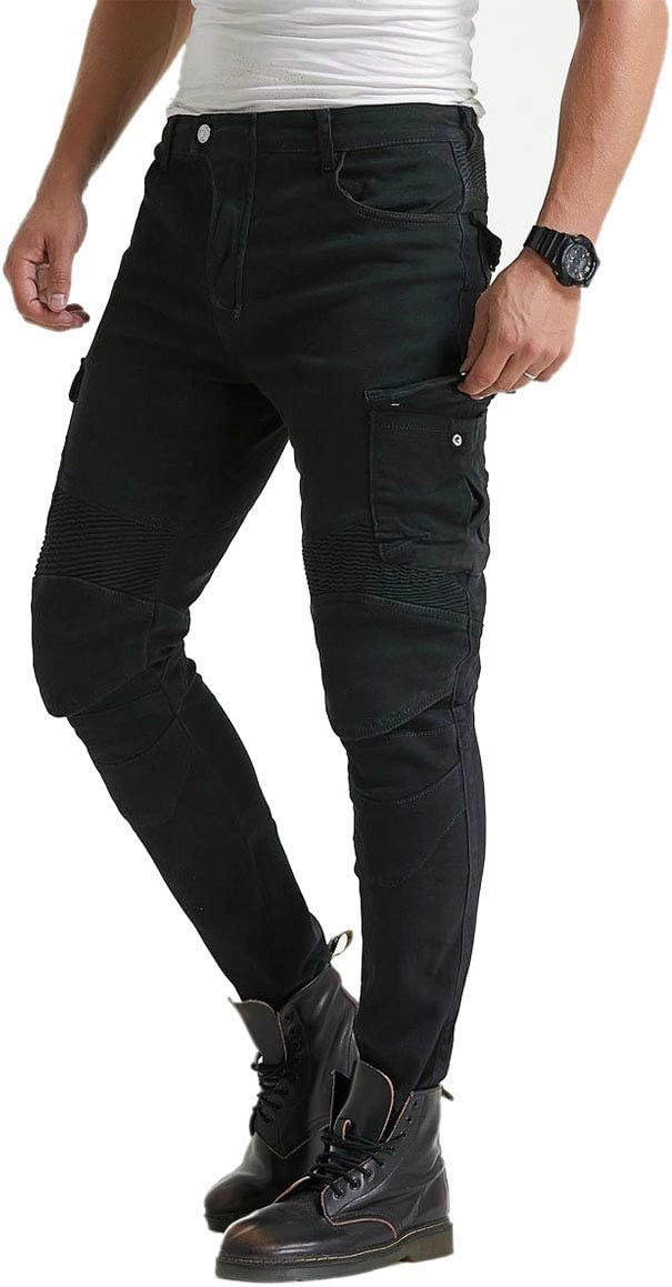 Pantalones de motociclista para hombre, pantalones de mezclilla, protectores con rodilleras y almohadillas de cadera VES6 (negro, XL  34)