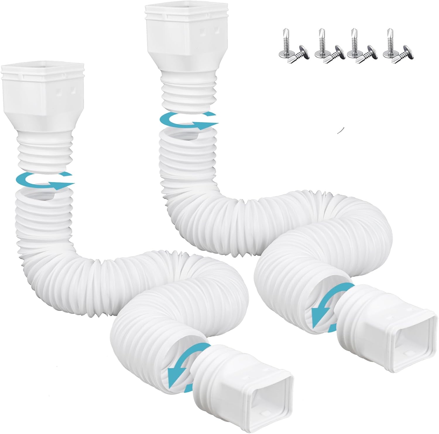 HAHOME Paquete de 2 extensiones flexibles de canaleta de lluvia, conectores extensores de drenaje de 21 a 60 pulgadas con tornillos, color blanco