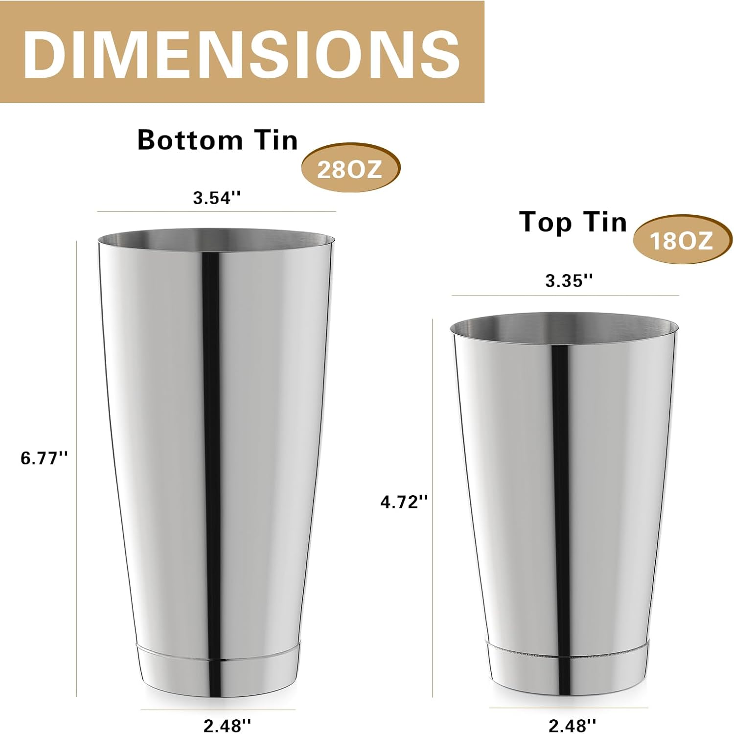 Boston – Juego de coctelera de acero inoxidable de 18 onzas y 28 onzas, mezclador de bebidas de Martini de metal para bartending, herramientas de