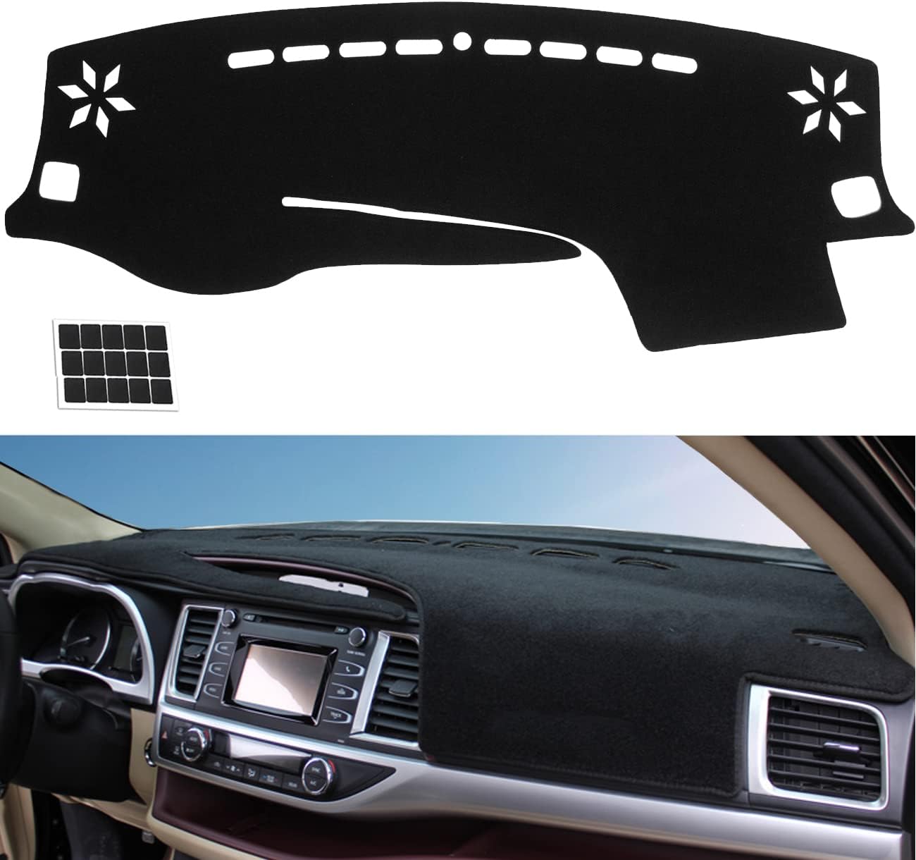 Cubierta de tablero para Toyota Highlander 2014-2019 de franela antideslizante para tablero de automóvil, parasol antideslizante y protector solar