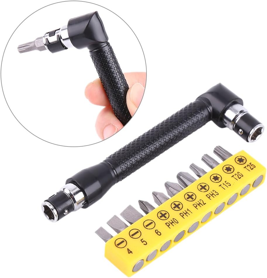 Mango de extensión en forma de L de doble cabeza hexagonal destornillador con 10 puntas de destornillador, 14 de pulgada de doble cabeza hexagonal