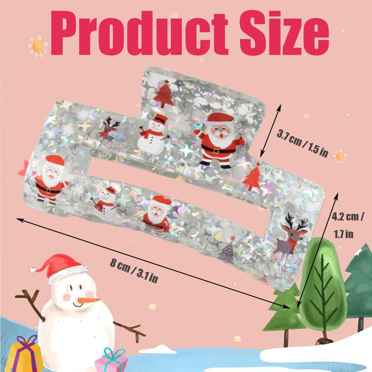 Pinzas para el cabello de Navidad, cuadradas, transparentes, grandes, para accesorios de peinado de cabello medio grueso, 1 unidad, decoraciones