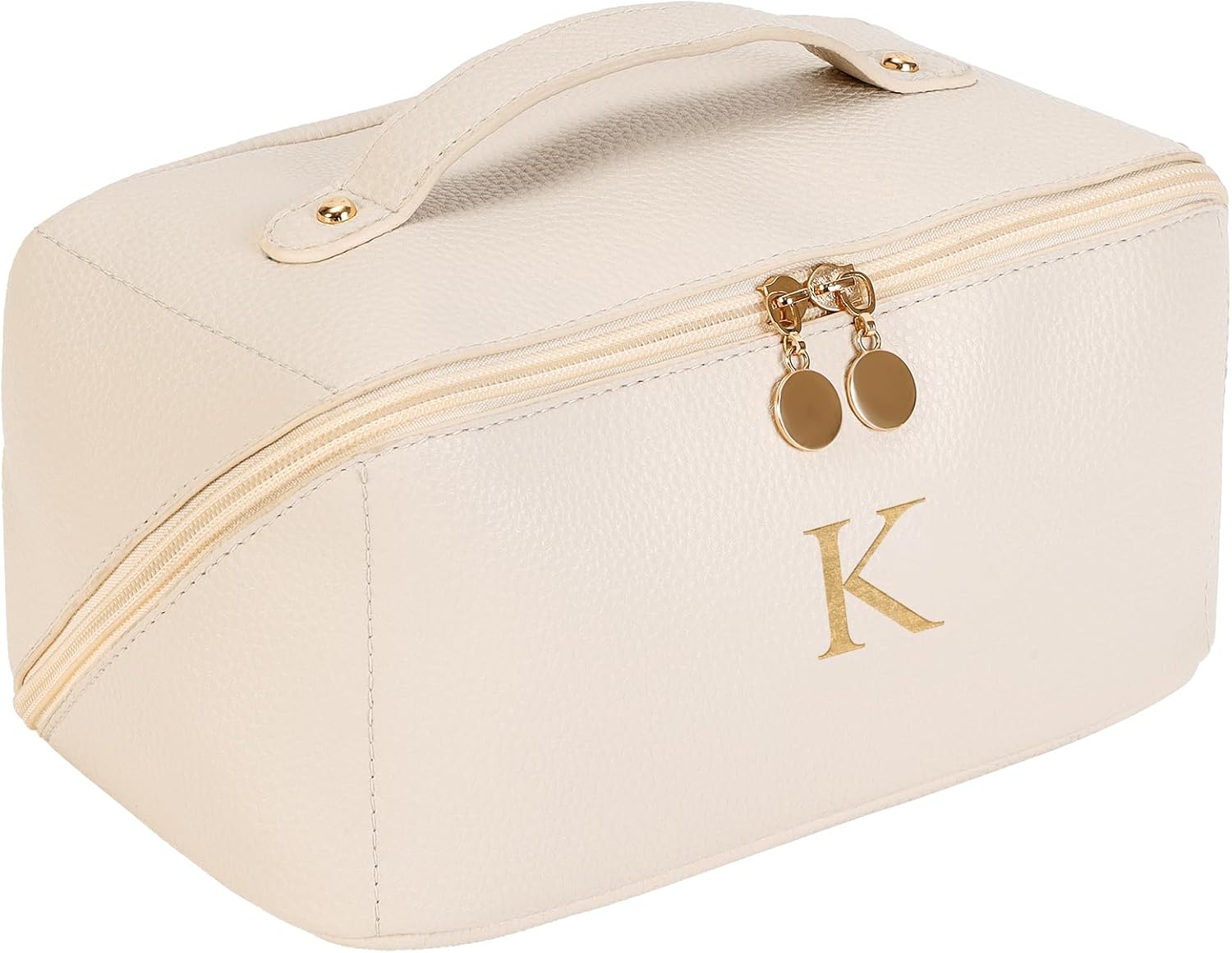 Optish Bolsa de maquillaje de viaje, bolsas de cosméticos de viaje de gran capacidad para mujeres, portátil, impermeable, maquillaje Ba, Beige, K