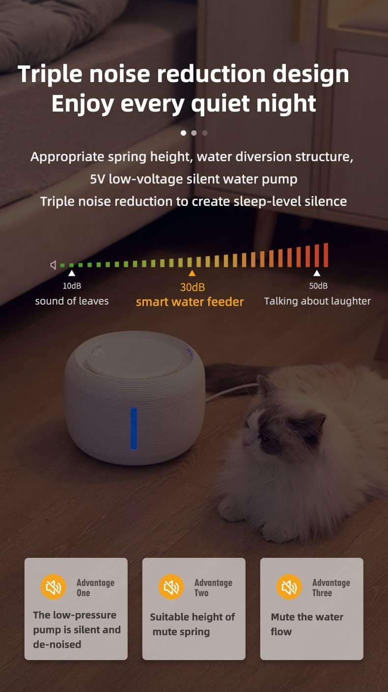 Fuente de agua para gatos, fuente de agua silenciosa de 84 fl oz2.5 L para gatos y perros, cuenco dispensador de agua para perros con bomba